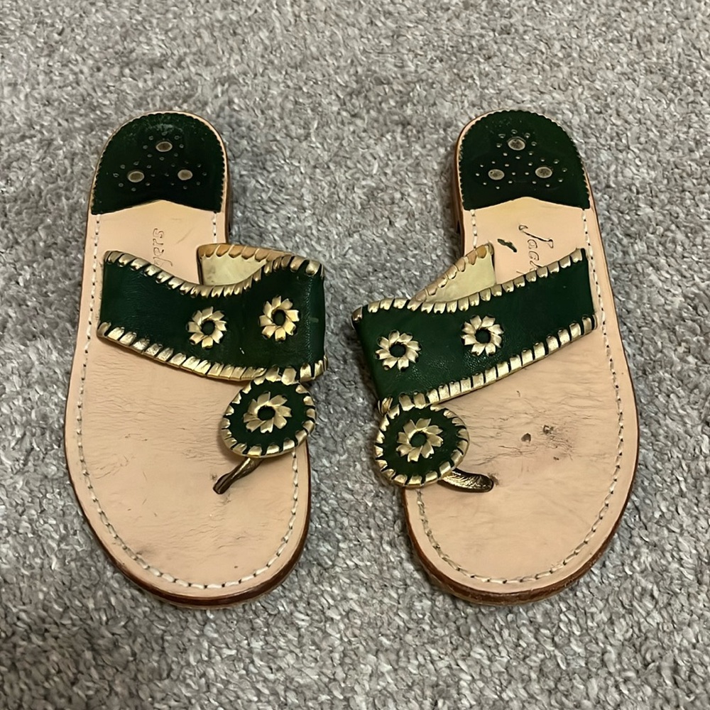 Green and gold Jack Rogers sandals size 8